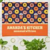 Pompoen Herfst Donuts & Coffee Thanksgiving Blauw Theedoek (Gevouwen)