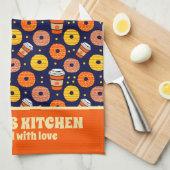 Pompoen Herfst Donuts & Coffee Thanksgiving Blauw Theedoek (Quarter Fold)