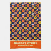 Pompoen Herfst Donuts & Coffee Thanksgiving Blauw Theedoek (Verticaal)