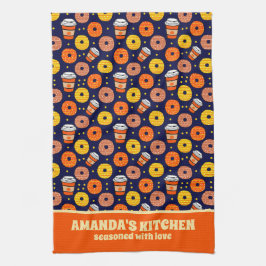 Pompoen Herfst Donuts & Coffee Thanksgiving Blauw Theedoek