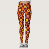 Pompoen Herfst Donuts & Coffee Thanksgiving Bruin Leggings (Voorkant)