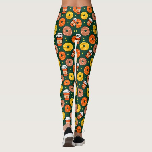 Pompoen Herfst Donuts & Coffee Thanksgiving Groen Leggings (Achterkant)