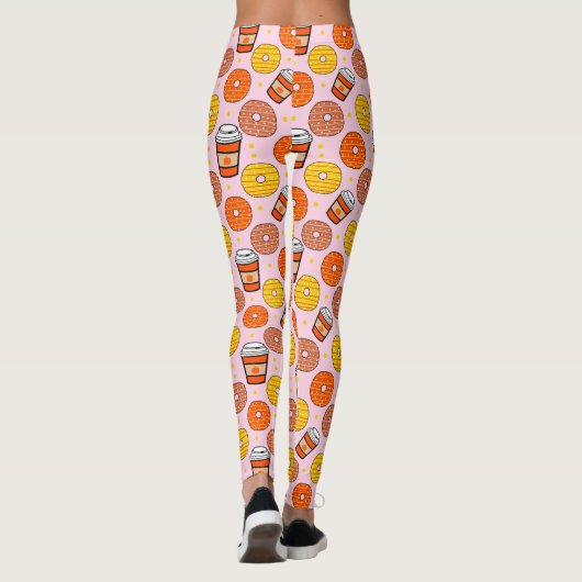 Pompoen herfst Donuts & Coffee Thanksgiving Roze Leggings (Achterkant)