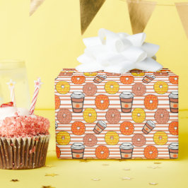 Pompoen Herfst Donuts & Koffie Sinaasappel Strepen Cadeaupapier