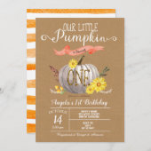 Pompoen herfst eerste 1e verjaardag uitnodiging (Voorkant / Achterkant)