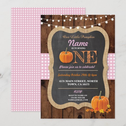 Pompoen Herfst Eerste Verjaardag Party Een Uitnodi Kaart (Voorkant / Achterkant)