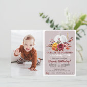 Pompoen Herfst Eerste Verjaardag Uitnodiging Fotog (Staand voorkant)