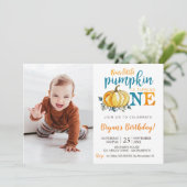 Pompoen Herfst Eerste Verjaardag Uitnodiging Fotog (Staand voorkant)