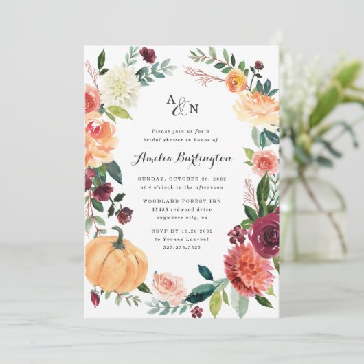 Pompoen Herfst Elegant Bloemen Rustiek Vrijgezelle Kaart (Staand voorkant)