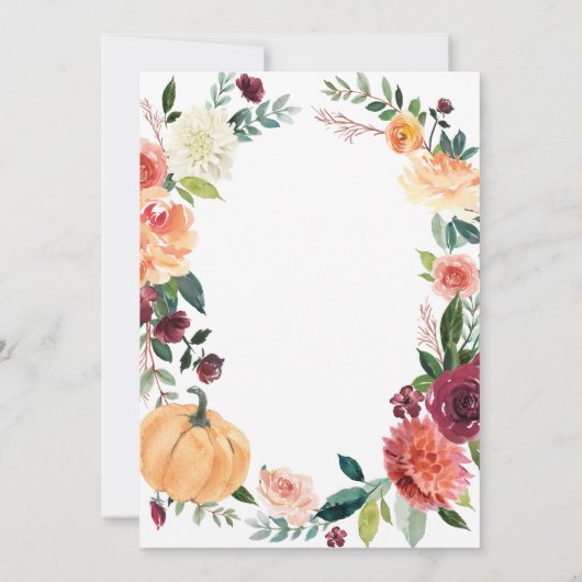 Pompoen Herfst Elegant Bloemen Rustiek Vrijgezelle Kaart (Achterkant)