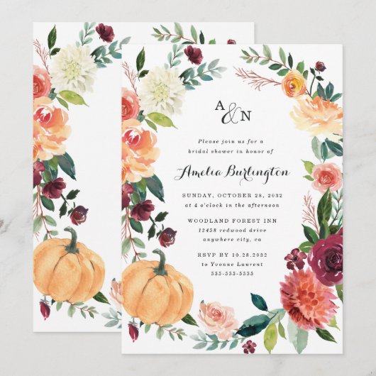 Pompoen Herfst Elegant Bloemen Rustiek Vrijgezelle Kaart (Voorkant / Achterkant)