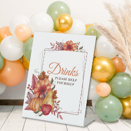 Pompoen Herfst Floral Baby shower Drinken Reclamebord Met Voetstuk