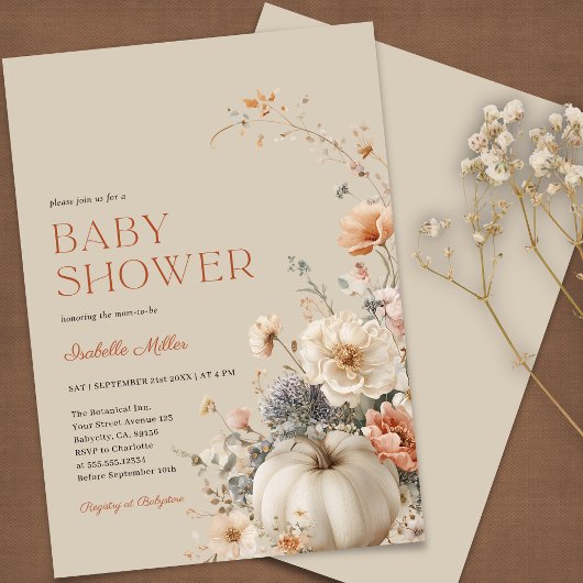 Pompoen Herfst Floral Baby shower Kaart