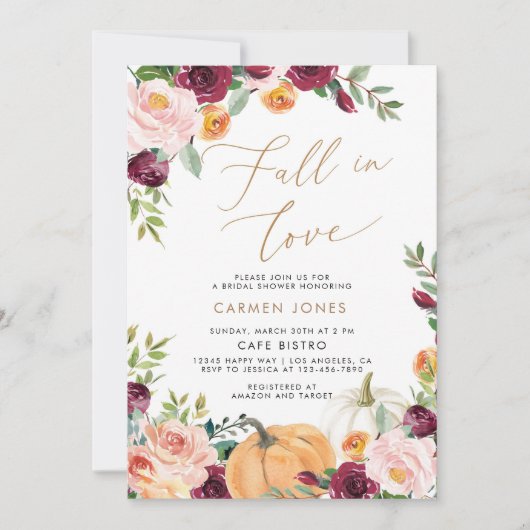 Pompoen Herfst Floral Bridal Shower Invitation Kaart (Voorkant)