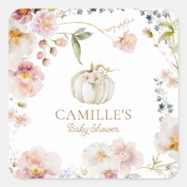 Pompoen Herfst Floral Meisje Baby shower Vierkante Sticker