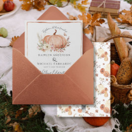 Pompoen Herfst Foliage Bloemen Waterverf Bruiloft Kaart