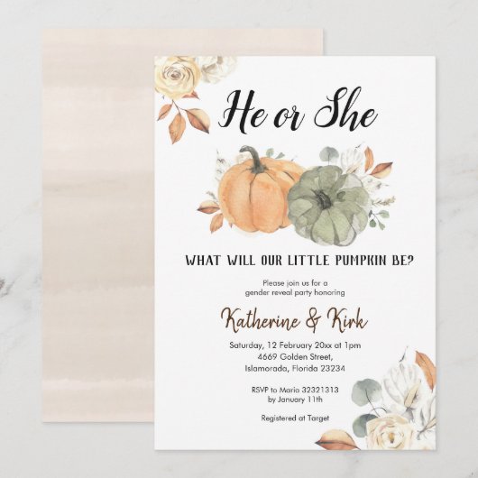 Pompoen Herfst Gendergelijkheid Uitnodiging (Voorkant / Achterkant)