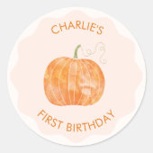 Pompoen herfst gepersonaliseerde eerste 1e verjaar ronde sticker (Voorkant)