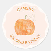 Pompoen Herfst Gepersonaliseerde Tweede Verjaardag Ronde Sticker (Voorkant)