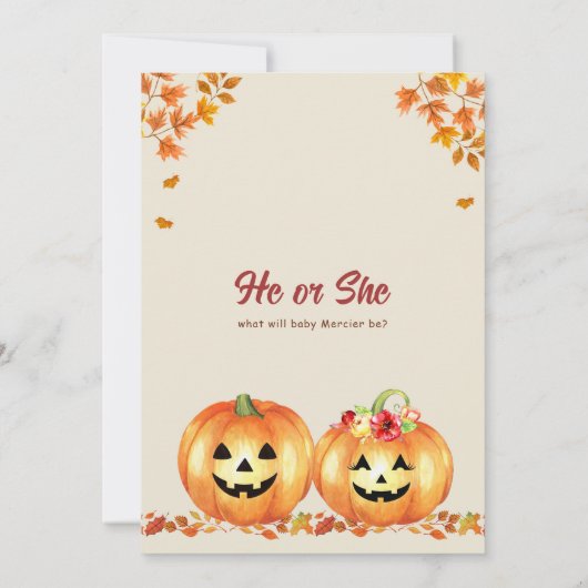 Pompoen Herfst Geslacht onthullen Uitnodiging Hij  (Achterkant)