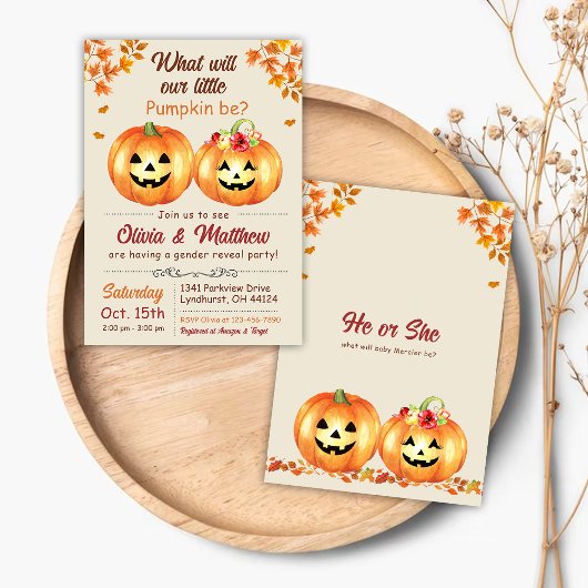 Pompoen Herfst Geslacht onthullen Uitnodiging Hij 