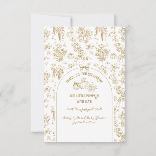 Pompoen Herfst Goud Whimsical Bloemen Baby shower Bedankkaart (Voorkant)
