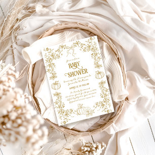 Pompoen Herfst Goud Whimsical Bloemen Baby shower Kaart