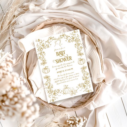 Pompoen Herfst Goud Whimsical Bloemen Baby shower Kaart