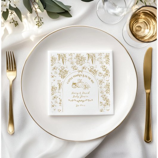 Pompoen Herfst Goud Whimsical Bloemen Baby shower Servet