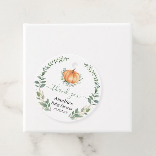 Pompoen Herfst groen gouden bladeren Baby shower Bedankjes Labels (In situ)