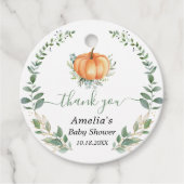 Pompoen Herfst groen gouden bladeren Baby shower Bedankjes Labels (Voorkant)