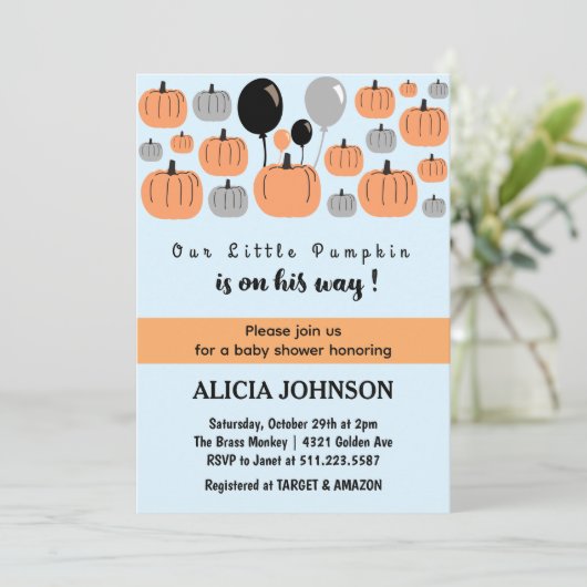 Pompoen Herfst Halloween baby shower Kaart (Staand voorkant)