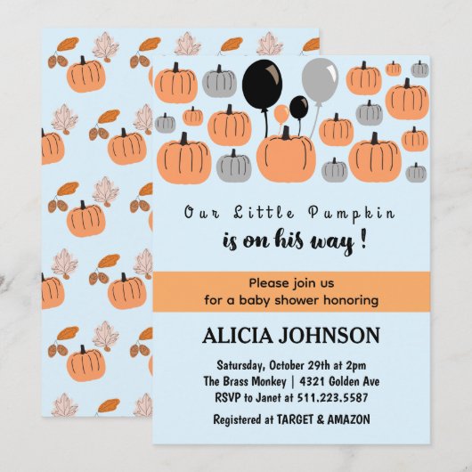 Pompoen Herfst Halloween baby shower Kaart (Voorkant / Achterkant)