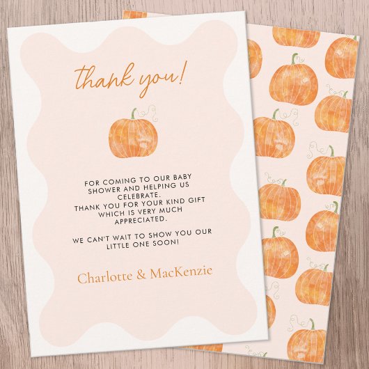 Pompoen herfst Herfst Baby shower dank u kaart