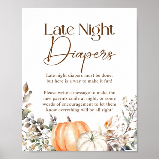 Pompoen herfst Herfst Baby shower Late Night Luier Poster (Voorkant)