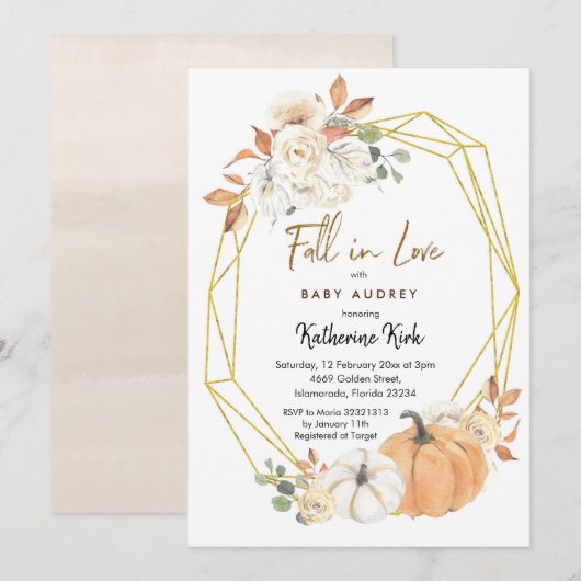 Pompoen Herfst in Liefde Baby shower Uitnodiging (Voorkant / Achterkant)