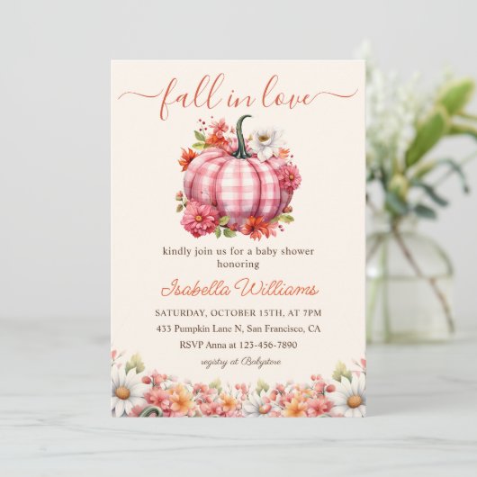 Pompoen Herfst In Liefde Bloemen Baby shower Kaart (Staand voorkant)