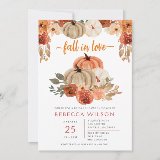 Pompoen Herfst in liefde Herfst Vrijgezellenfeest Kaart (Voorkant)