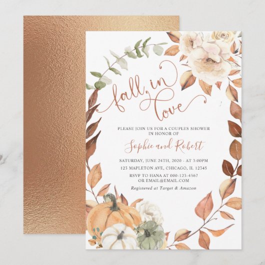 Pompoen Herfst in Love Autumn Bridal Couples Showe Kaart (Voorkant / Achterkant)