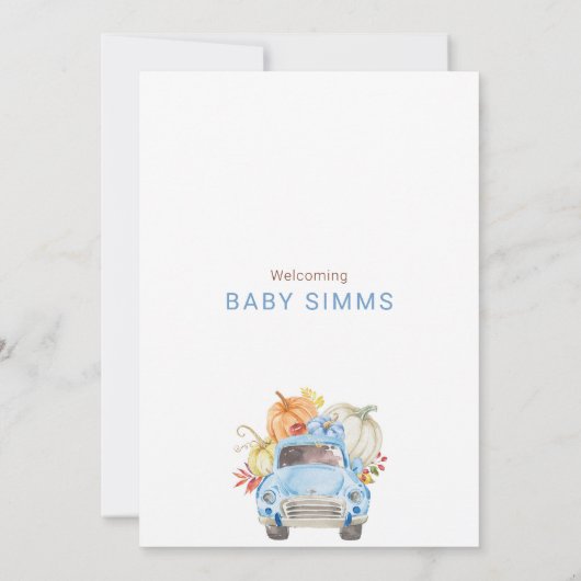 Pompoen Herfst Jongen Baby shower Uitnodiging Blau (Achterkant)