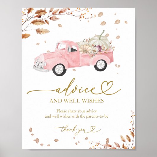 Pompoen Herfst Meisje Baby shower Advies & Wishes  Poster (Voorkant)
