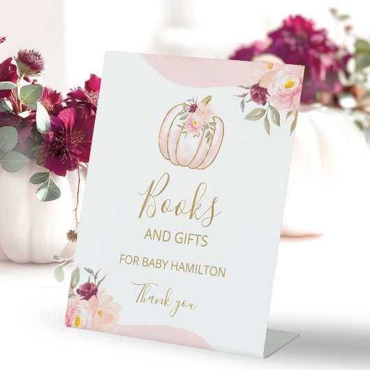 Pompoen Herfst Meisje Baby shower Boeken en Gesche Reclamebord Met Voetstuk