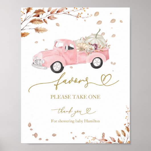 Pompoen Herfst Meisje Baby shower Favors Sign Poster (Voorkant)