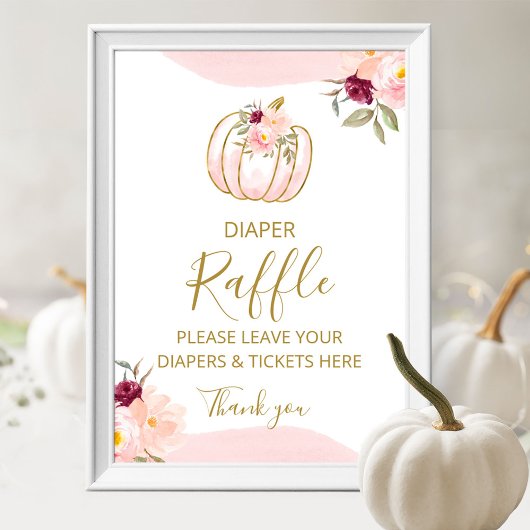 Pompoen Herfst Meisje Baby shower Luier Raffle Sig Poster