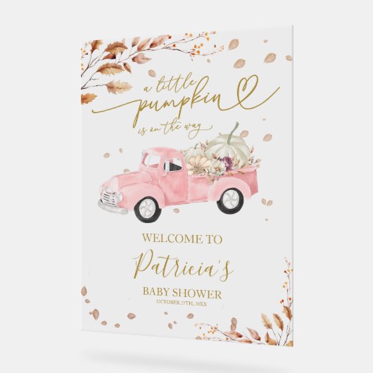 Pompoen Herfst Meisje Baby shower Welkom Teken Acryl Bord (Hoek)