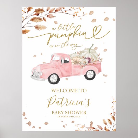 Pompoen Herfst Meisje Baby shower Welkom Teken Poster (Voorkant)
