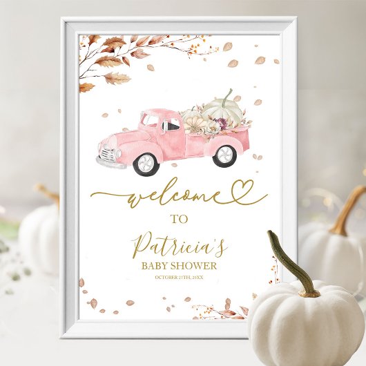 Pompoen Herfst Meisje Baby shower Welkom Teken Poster