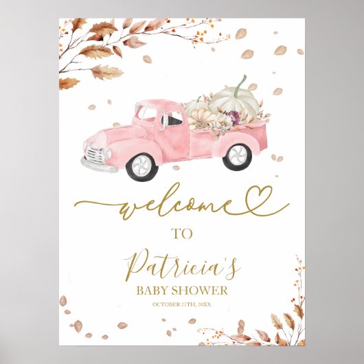 Pompoen Herfst Meisje Baby shower Welkom Teken Poster (Voorkant)