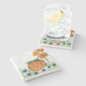 Pompoen Herfst met paarse bloemen Stenen Onderzetter (Zijkant)