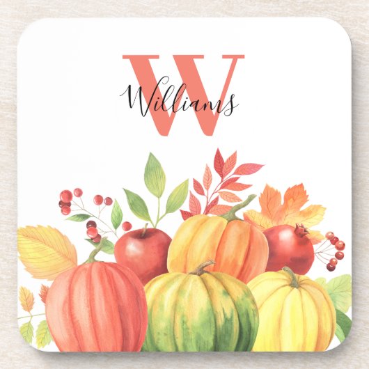 Pompoen herfst monogram naam bier onderzetter (Voorkant)